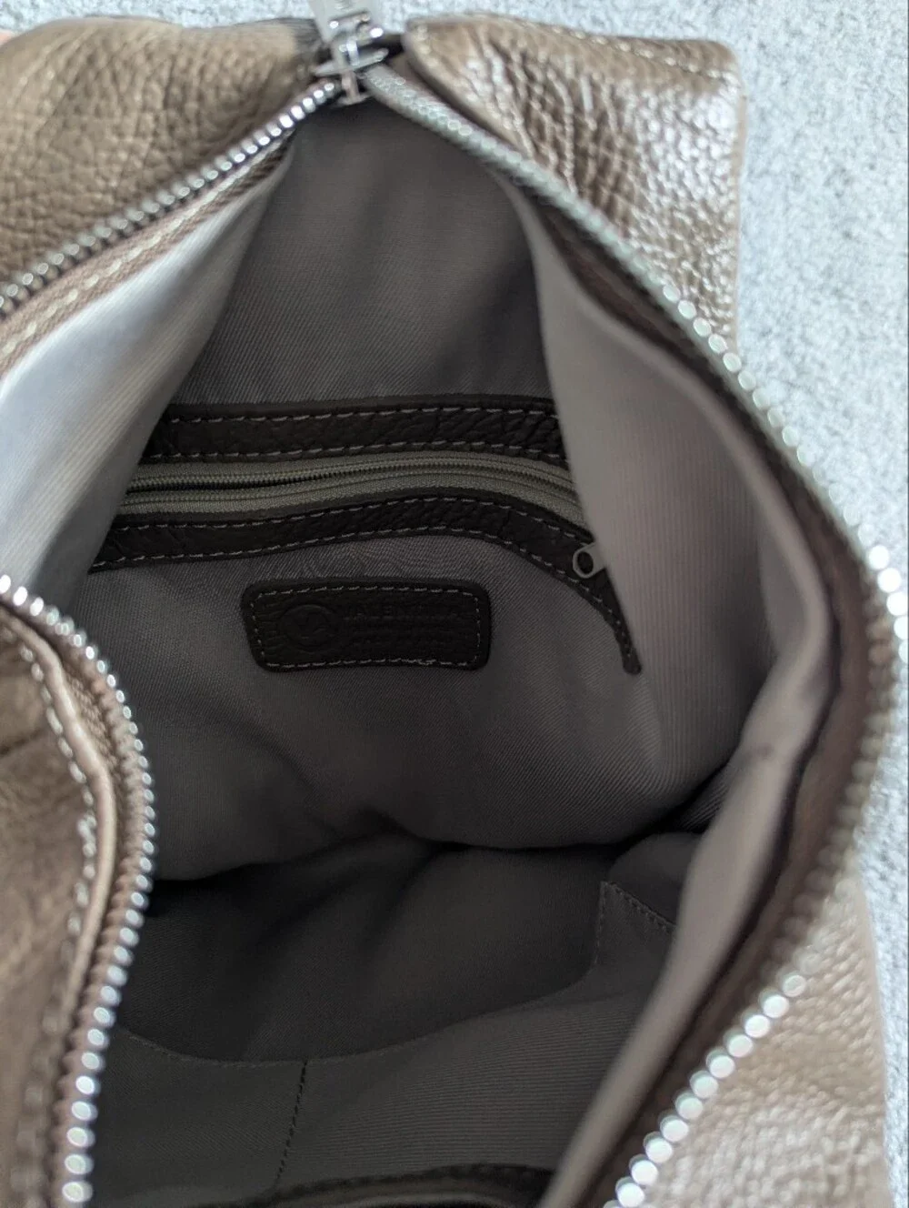 Valentina Pebbled Leather Taupe Multi-Wear Sling Backpack Bag